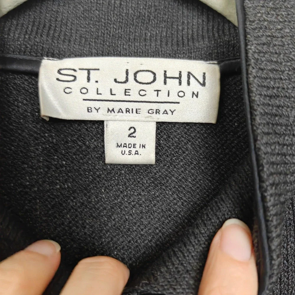 Vintage St John Womens Jacket 2 Gray Santana Knit Mock Neck Full Zip Luxury